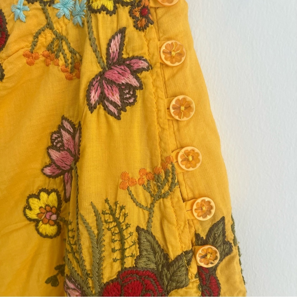 Johnny Was Yellow Embroidered Floral Midi Length Skirt Boho Cotton A-Line Size 2 - Picture 5 of 11